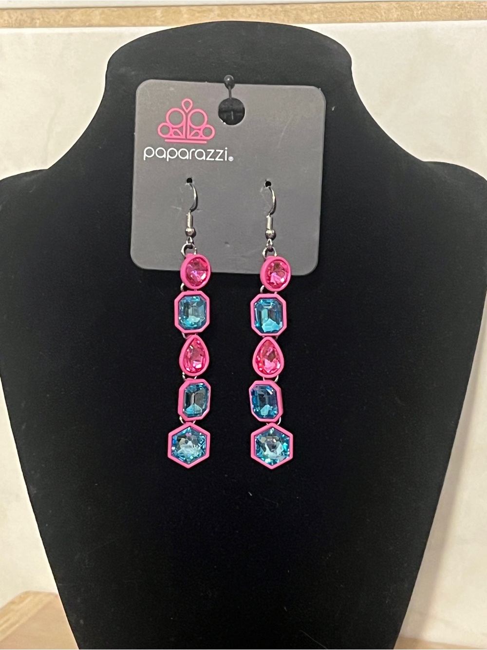 Paparazzi Pink and Teal Gem Drop Dangle Earrings